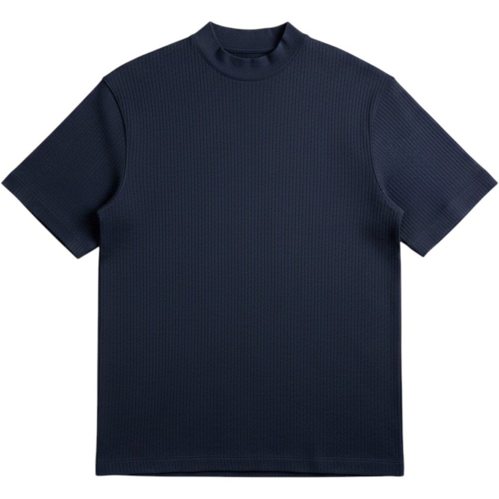 Cutter & Buck Mens Navy Blue CB DryTec Mock Neck Ribbed Short Sleeve Shirt Large